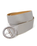 Round Crystal Metallic Leather Belt Silver