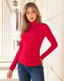 So Chic Ruched Turtleneck Top Tomato Red