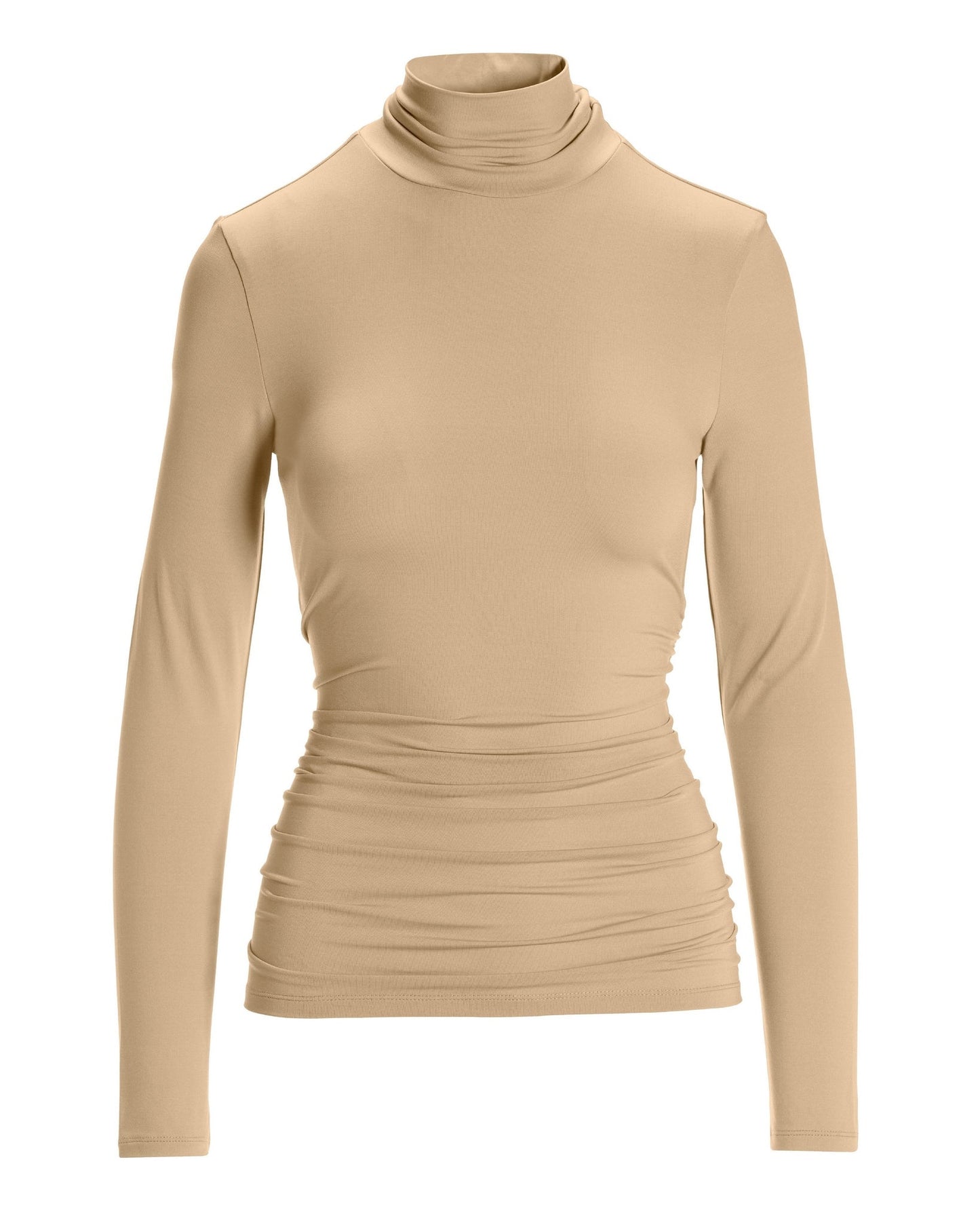 So Chic Ruched Turtleneck Top Sesame