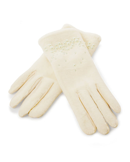 Pearl Faux Fur Winter Glove Cream