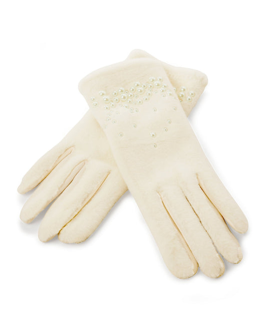 Pearl Faux Fur Winter Glove Cream