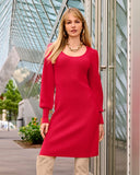 Scoop Neck Balloon Sleeve Sweater Dress Tomato Red