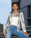 Luxe Velvet Single Button Blazer Silver