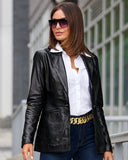 Leather Shaped Single Button Blazer Black