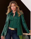 Leather Shaped Single Button Blazer Deep Emerald