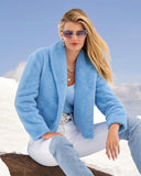 Shawl Collar Versatile Faux Fur Chubby Light Blue