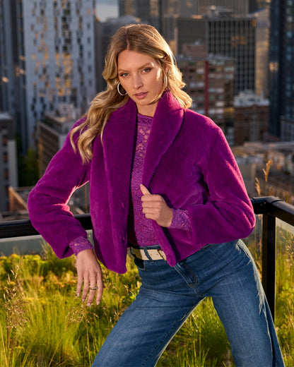 Shawl Collar Versatile Faux Fur Chubby Hollyhock