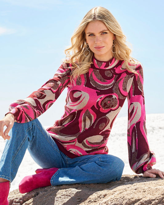 Jacquard Mock Neck Sweater Multi
