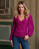Metallic Henley Knit Top Pink