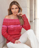 Fold Over Marled Sweater Red Multi