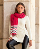 Side Slit Ruched Flare Sleeve Tunic Off White