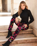 Newport Velvet Honeywine Floral Print Slim Straight Leg Pant Black Multi