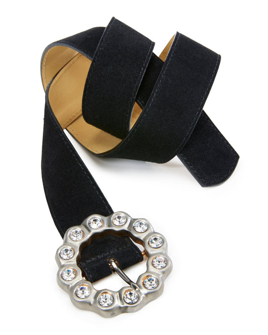 Chunky Gem Leather Belt Black