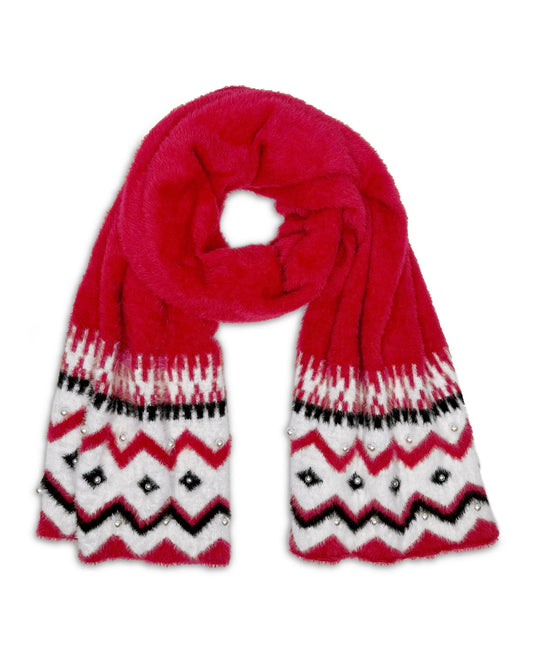 Pearl Embellished Scarf Red Multi