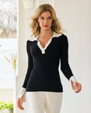 Colorblock Collar Rib Sweater Black/White