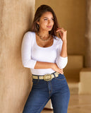 So Modern Scoop Neck Three Quarter Sleeve Top Pure White