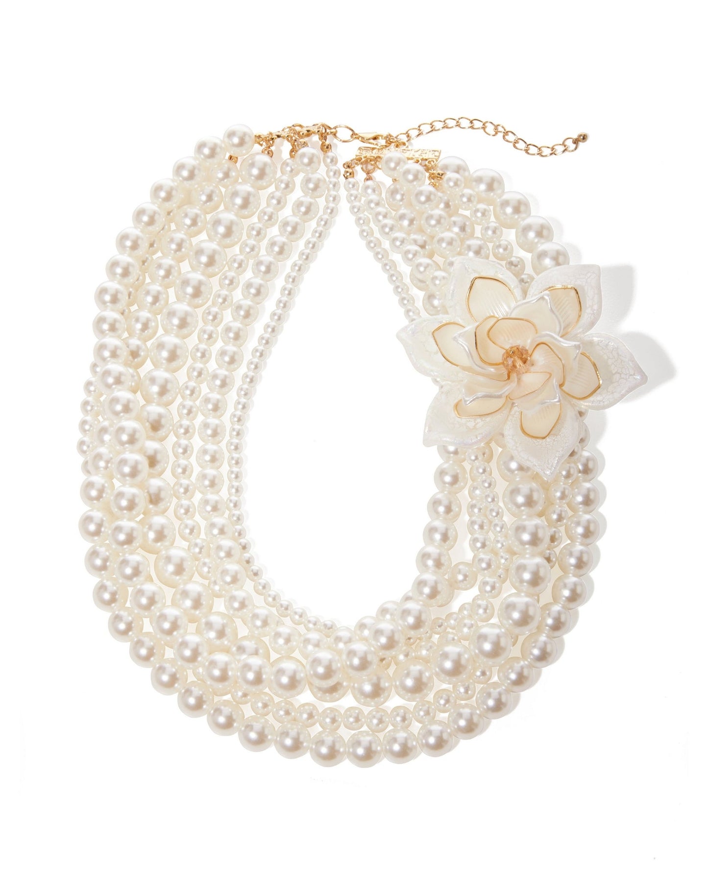 Layered Flower Pearl Necklace White/Gold