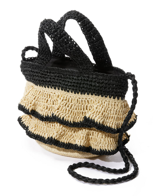 Ruffle Top Handle Bag Black/Natural