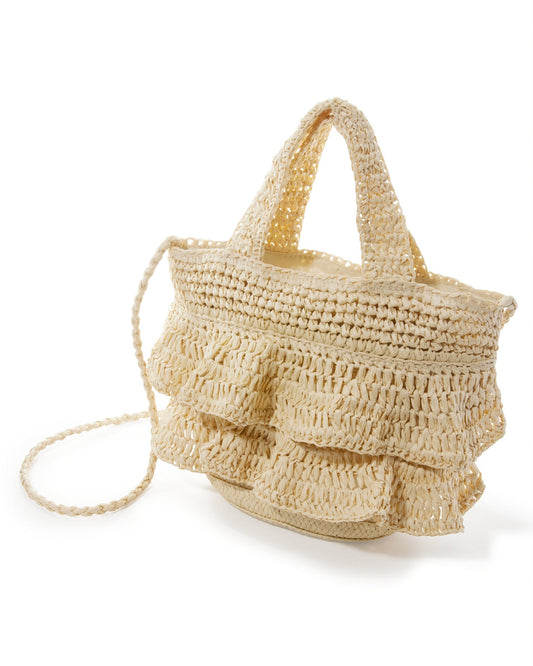 Ruffle Top Handle Bag Natural