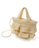 Ruffle Top Handle Bag Natural