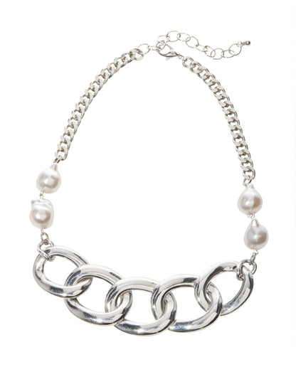 Pearl Chain Necklace Silver