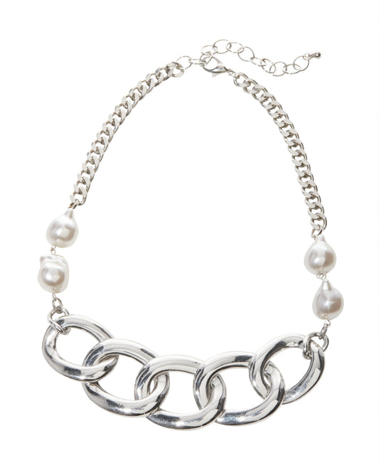Pearl Chain Necklace Silver