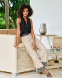 Malibu Embroidered Linen Pull On Crop Pant Flax/Black