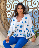Floral Embroidered Cardigan White/Blue