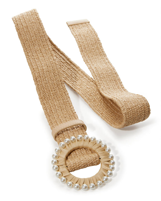 Pearl Round Raffia Stretch Belt Natural