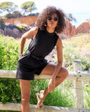 Mock Neck Belted Romper Proper Black