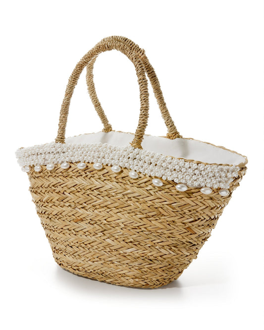 Pearl Straw Handbag Natural/White