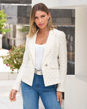 Rhinestone Embellished Puff Sleeve Single Button Denim Blazer White