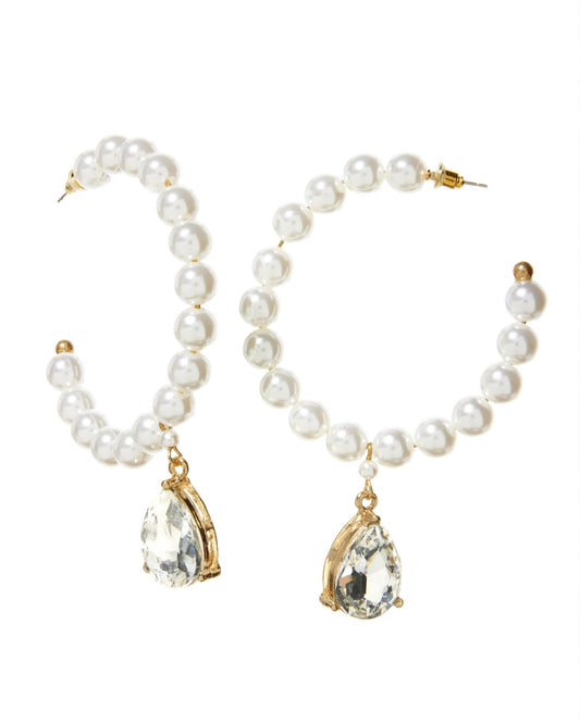 Pearl Gem Hoop Earring White