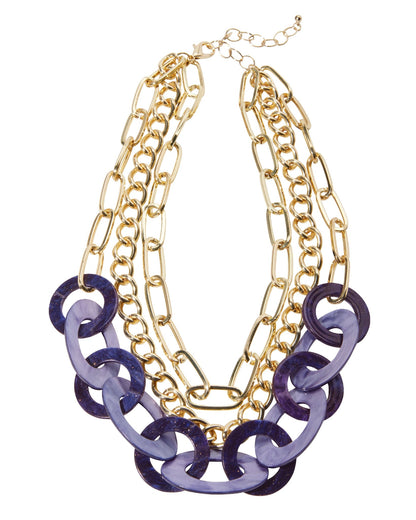 Layered Resin Chain Necklace Purple Multi