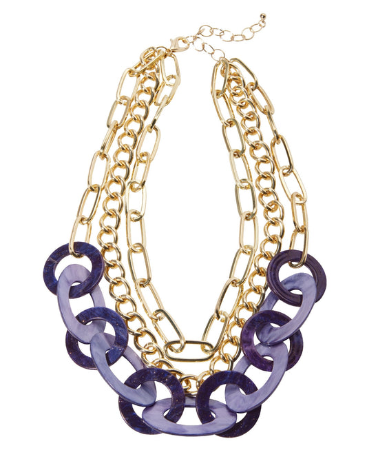 Layered Resin Chain Necklace Purple Multi