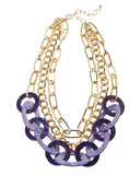Layered Resin Chain Necklace Purple Multi