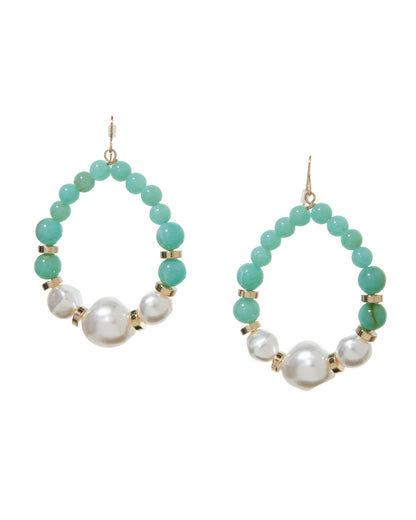 Pearl And Stone Hoop Earring White/Turquoise