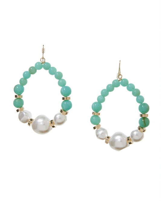 Pearl And Stone Hoop Earring White/Turquoise