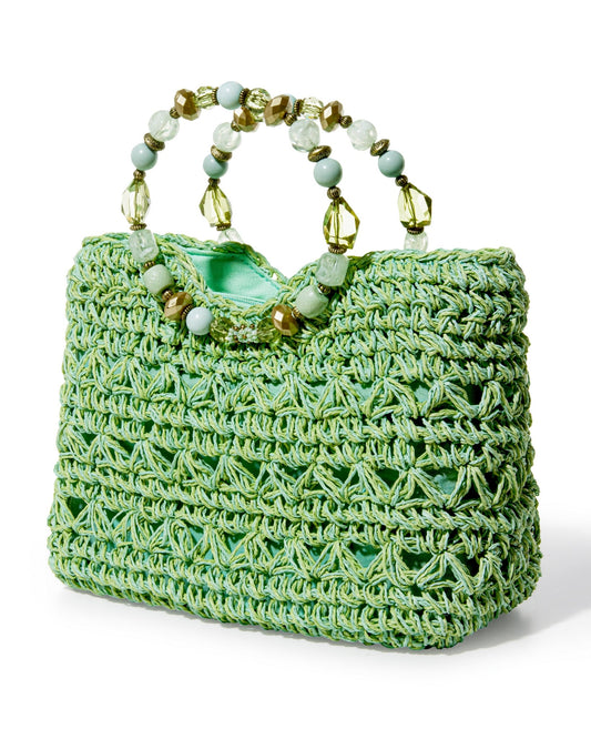 Gem Top Handle Woven Bag Green