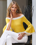 Color Block Flare Sleeve Sweater Yellow/White