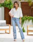 Monterey Floral Lace and Pearls Bootcut Jean Denim Blue/White