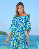 So Chic Limelight Leaves Off The Shoulder Balloon Sleeve Top Green/Teal