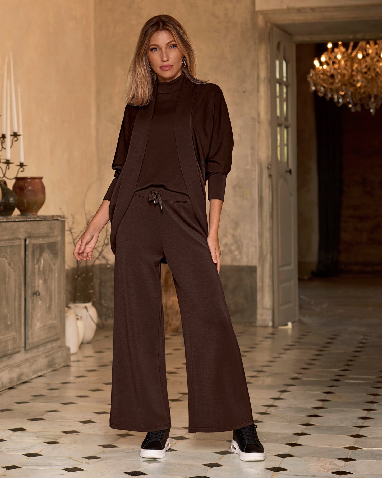Luxe Lounge Drawstring Wide Leg Pant Safari Brown