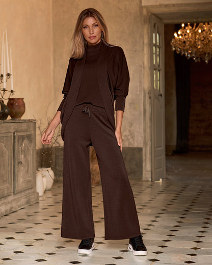 Luxe Lounge Drawstring Wide Leg Pant Safari Brown