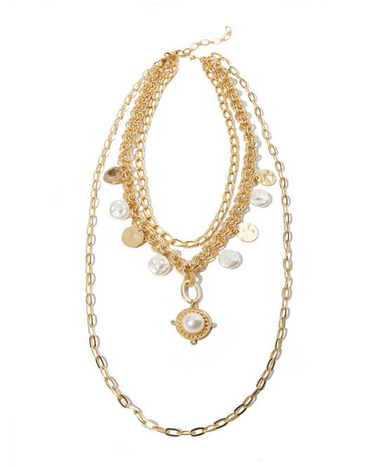 Layered Statement Pearl Necklace Gold