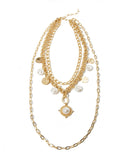 Layered Statement Pearl Necklace Gold