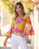 So Sexy La Sirena Floral Wide Neck Knit Top Yellow/Purple