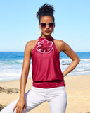 So Chic Sleeveless High Neck Flower Top Vivacious Pink