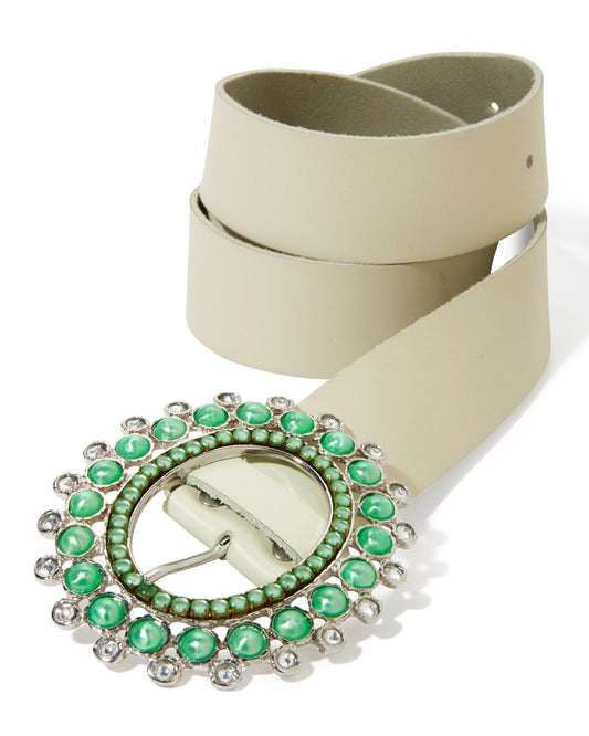 Gem And Rhinestone Leather Belt Green Multi