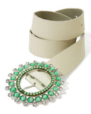 Gem And Rhinestone Leather Belt Green Multi